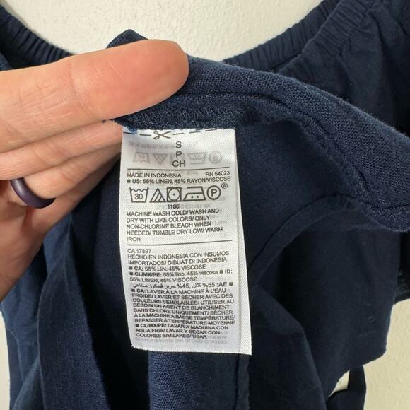 Old Navy | NWT Off the Shoulder Ruffle Navy Blue Linen Blend Shift Dress - Picture 9 of 9